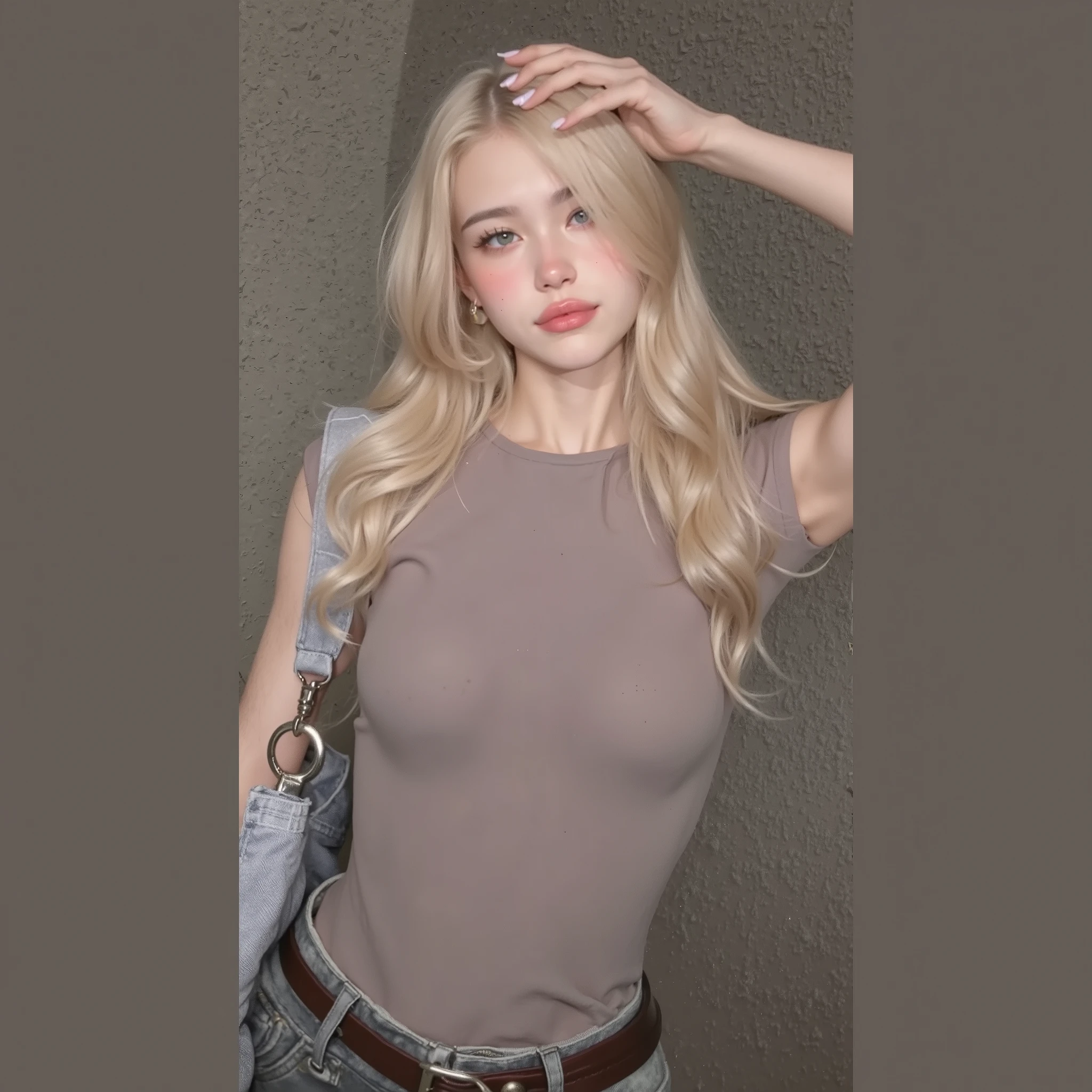 A 22-year-old has a wide rectangular face with soft and proportional features. Your eyes are greyish-green,   deep and expressive  , um pouco pensativo , mas um olhar calmo. The almond-shaped eye shape confers intelligence and light mystery.  The nose is straight   , tidy and harmoniously fits the general features of the face , with a rounded tip .    Thin Lips, symmetrical, with a natural pink tint, and its neutral expression makes the look restrained and a bit thoughtful. Weight 83 kg height 185 cm

Medium-length dark blond hair looks a bit disheveled, the fringe falls on the forehead creating the natural sloppiness effect.   They are bulky and soft   , is visible adding relaxation and lightness to the image .  The skin is clear and smooth  , bem-cuidado, Talvez,  com cerdas leves, emphasizing natural masculinity . Em geral, the facial expression is calm , a bit distant or focused, with a direct and confident look .

The style of the dress can be described as minimalist and modern , com elementos de streetwear e casual . The costume is dominated by dark tones , voluminous black hoodie. O jovem está vestido com um voluminous black hoodie , under which a black t-shirt . This choice emphasizes the desire for comfort and laconic style . Small button earrings add personality and a slightly rebellious touch to the look. Em geral, the style of clothes and the hairstyle create the impression of a confident person , freedom-loving and , Talvez, uma pessoa criativa .