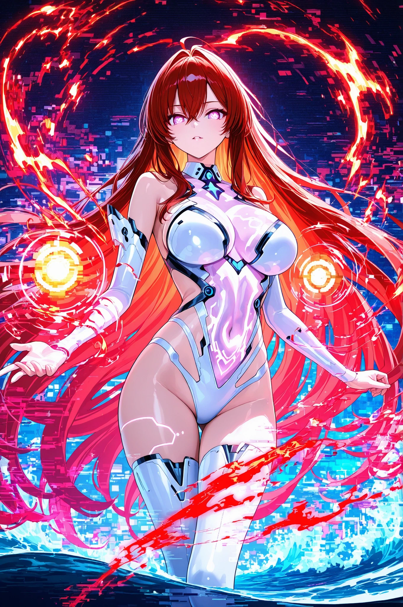 Futuristic Digital Art
"cybernetic sea goddess with pixelated ends: futuristic digital illustration that combines water spirits and technology. holographic waves shape her body, The edge is pixelated. her eyes project a red AR interface. energy flow is a flow of data accompanied by glow symbols. a phantom digital sea creature appears in the background. Neon lighting, Glitch Effect, fractal pattern creates a cyber ocean atmosphere. ultra-high definition rendering."