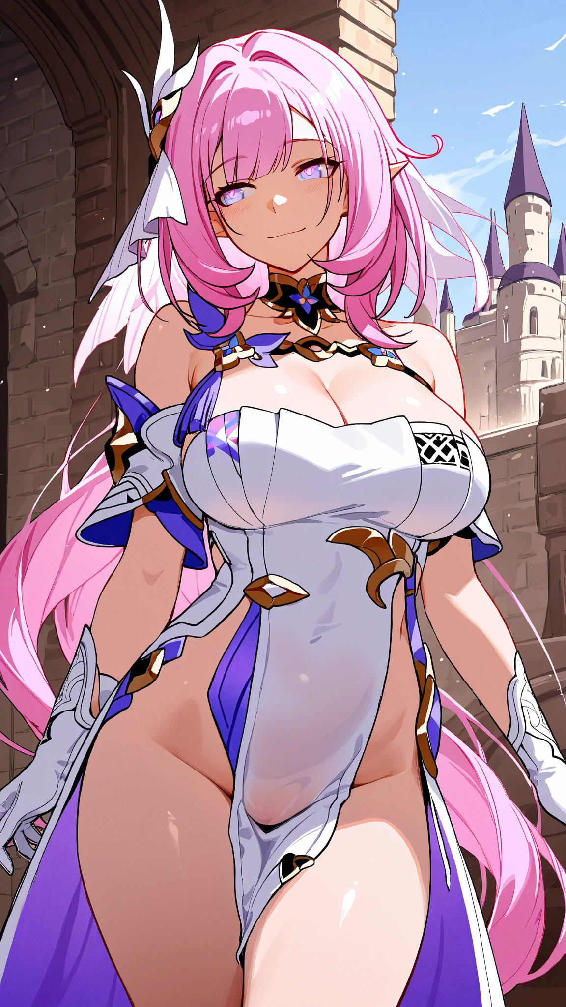 (HD, Sharp, Fractal), One Woman, Super Glossy Skin, Magical Girl, ( tattoo:1.1), Green and White Costume,18 years old, Face feeling pleasure, Big, Knee-high socks