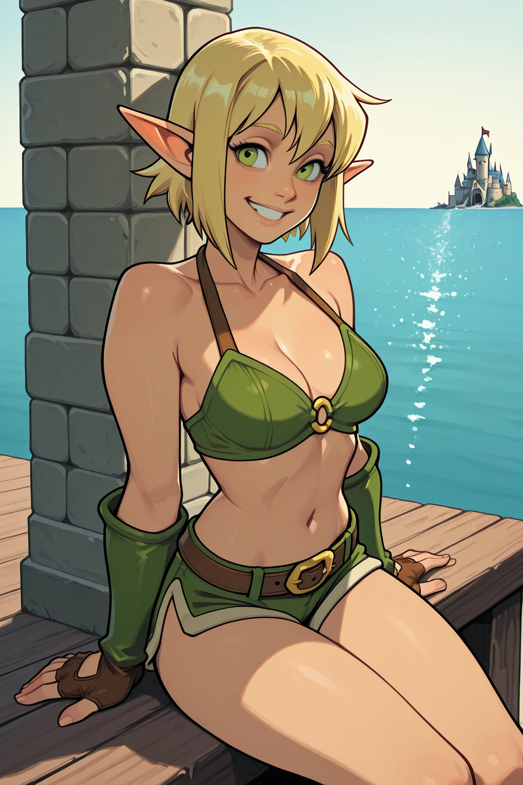 score_9, score_8_up, score_7_up, BREAK,
1girl, keyleth, ginger hair, green eyes, long hair, pointy ears,
antlers crown, freckles,
bikini,
solo, looking at viewer, smile, sea, sand, blue sky, tropical island background   <lora:KeylethPDXL_byKonan:1>