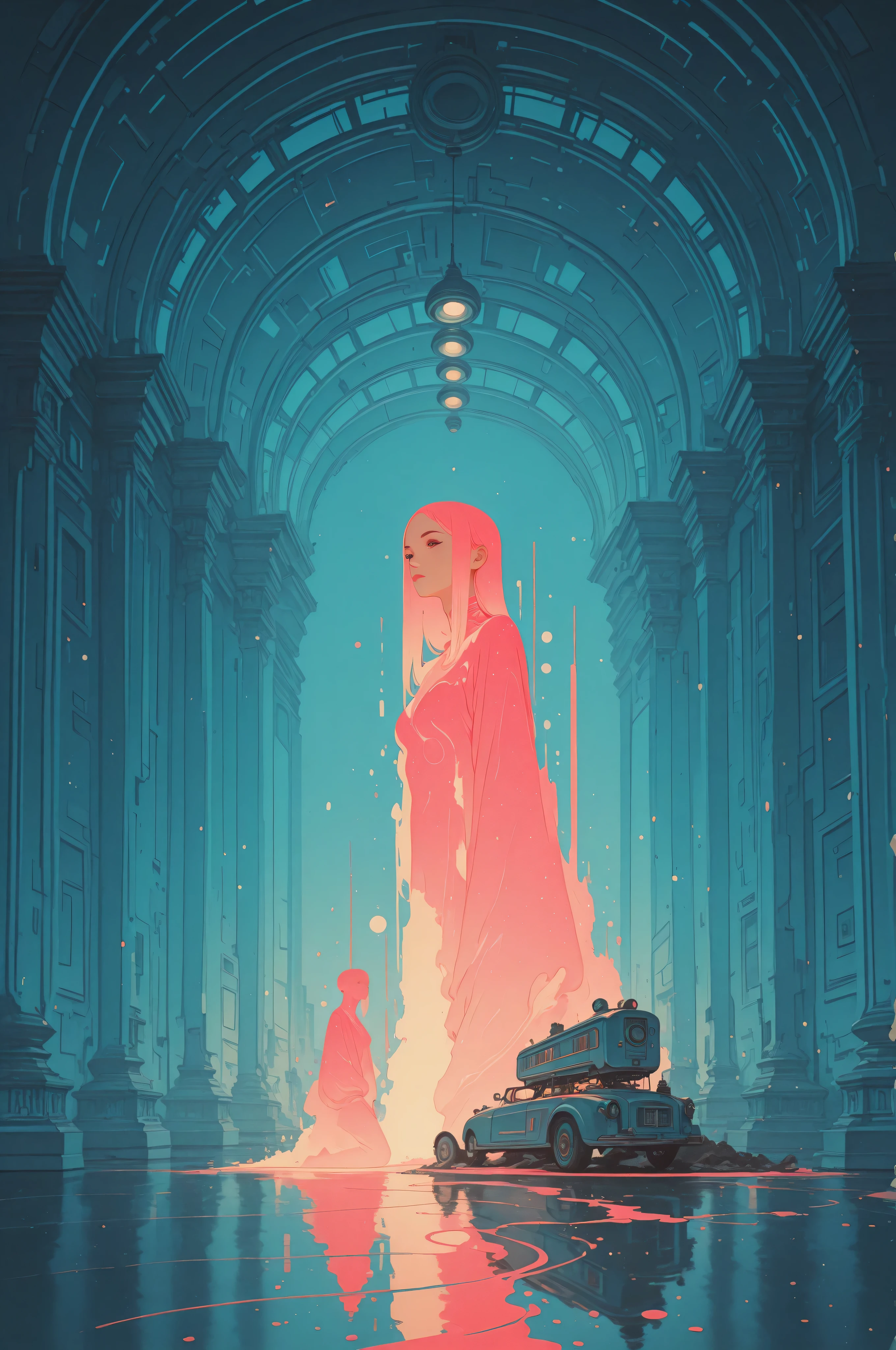 art deco and cyberpunk style, abstract lights and colors, paints, neon . no characters, no people