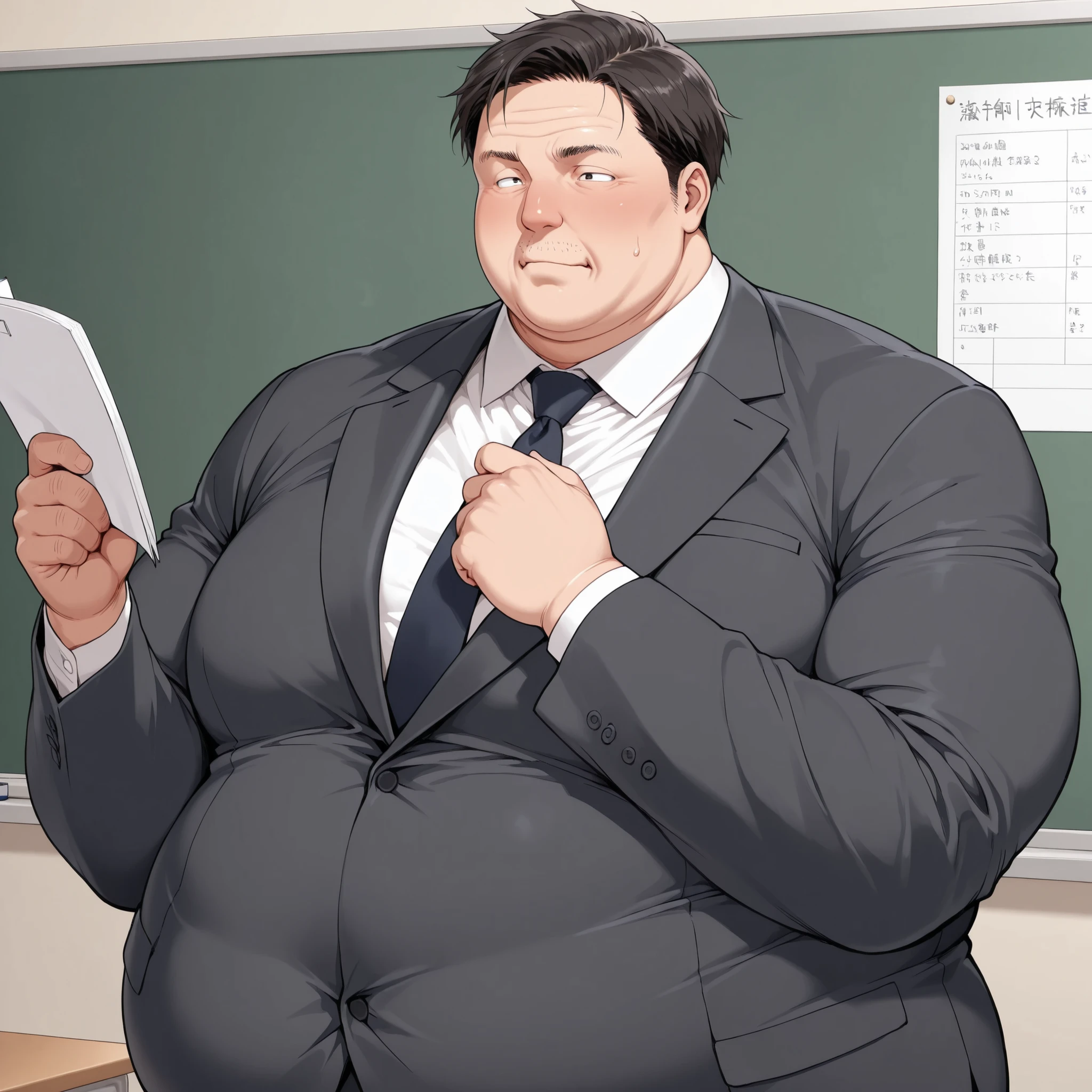 obese guy,upper body,suit,Japanese,ugly,teacher 