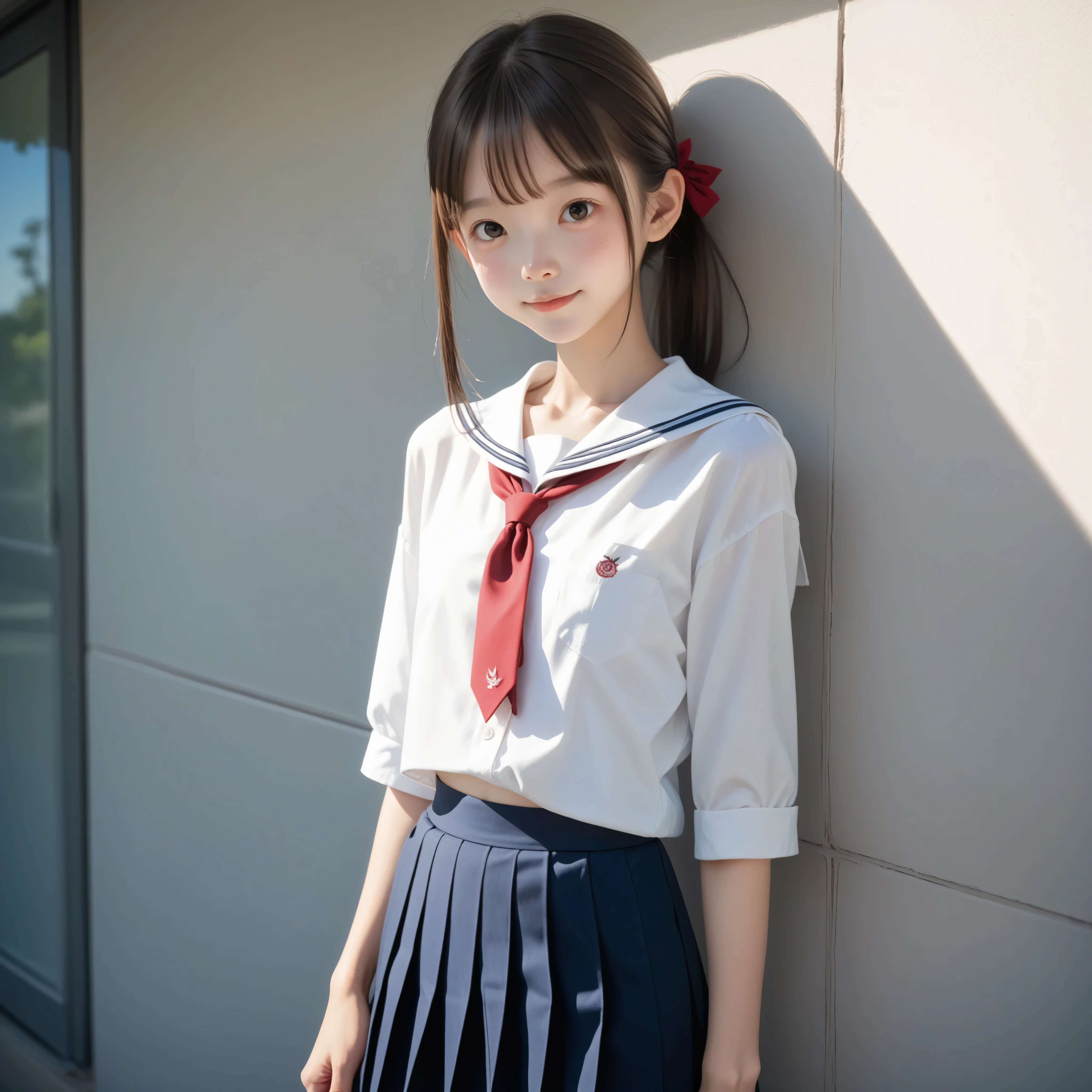 ( white skin:1.3),Cute Girl,Cute younger Girl,slender,short,slender,thin body,(younger:1.2),Cute younger Girl opening without permission,cute face,(skinny:1.5),score_7_up,score_8_up,score_9,Realistic,is a girl who goes to school,uniform, small butt when viewed from below,( body:1.2),sunlight,Japanese,short髪, thin shoulders,thin arm,Narrow Shoulder