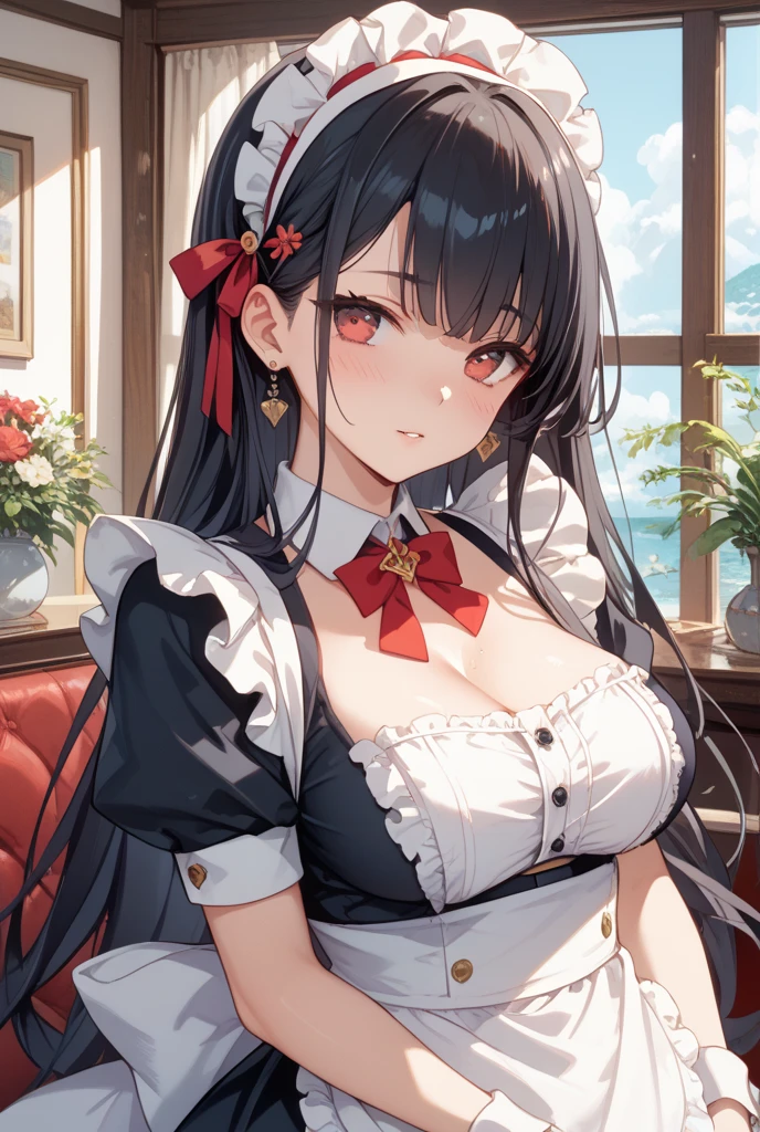 japanese girl, giant ??????, (blushing), japanese kimono maid outfits,(sideboobs:1)