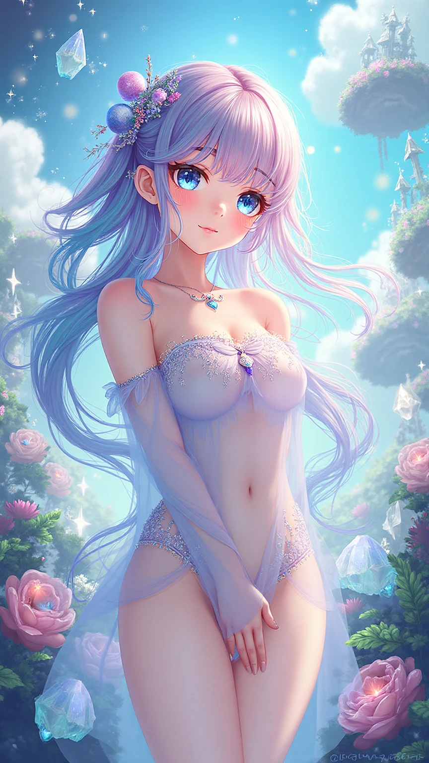 (seaside photo:1.1, in blue marine:1.5), Masterpiece, best quality, (very detailed CG unity 8k wallpaper), (best quality), High definition RAW color art, Animation,sculptures, (pink Marble Skin), (((Ultra detailed elegant))), Magical atmosphere, Detailed skin, Texture,(Intricately detailed, Fine detail, ultra-detail art), depth of fields, bokeh, Silky Touch, Hyper Detail, beautiful eyes, Elegant Face, (lying on pastel pink bed), sparkle background, enormous ??????:1.3, (silver hair), pastel purple,, muscle, embarrassing red face, wide open udder, ponytail, 丸メガネ, ??????