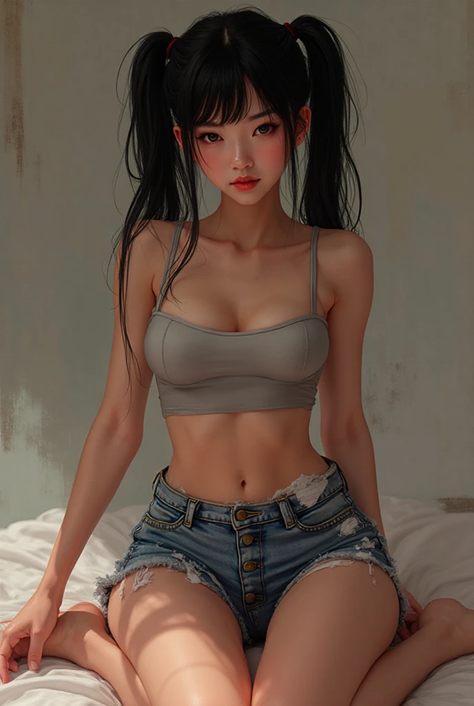 Modern goth girl in tight clothes, foto de corpo inteiro, shorts super cavado, ????? pequenos:1.2, pose sensual, short torando a rata:1.37, rata molhada