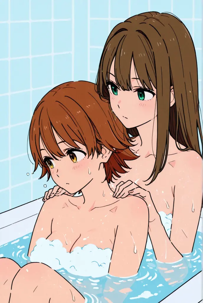 score_9, source_anime, 2girls, blush, 1990s \(style\), underwater, ((upper body)), profile, retro artstyle, nude, anime coloring, medium breasts, nipples, look at each other  <lora:NEW_ERAv2.1:0.9>