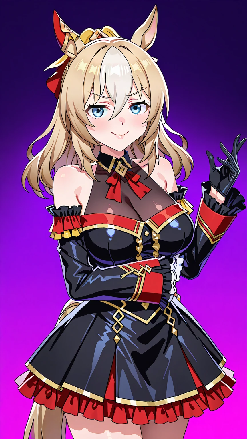 (best quality:1.2), intricate, absurdres, highest-quality, extremely-detailed, masterpiece, 8k UHD, 4k HDR, (Detailed face:1.2), (Detailed eyes:1.2), (Perfect figure:1.2), absurdres, solo,1girl, smile, looking at viewer, blonde hair, blue eyes, ultra long hair, ponytail, v-shaped eyebrows, red sweater, fingerless gloves, black shiny tights, choker, illustration, detailed background, soft lighting, vibrant colors, blurred foreground, subtle shadows, daytime ambiance, lens flare, expressive eyes, lively atmosphere, joyful expression, impeccable makeup, glossy lips, twinkling eyes, sunlit scene, whimsical feeling, standing,
