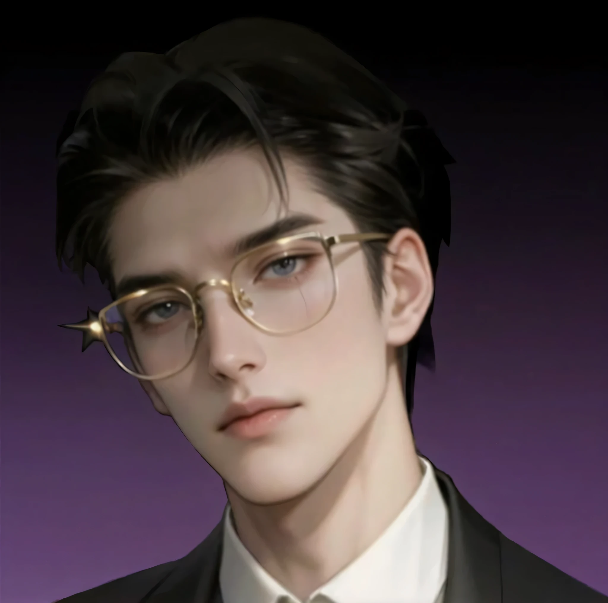 Ancient thick coating,A man with the temperament of an overbearing president,Three-dimensional facial features,fair skin,Temperament is cold and sharp,Wearing gold glasses