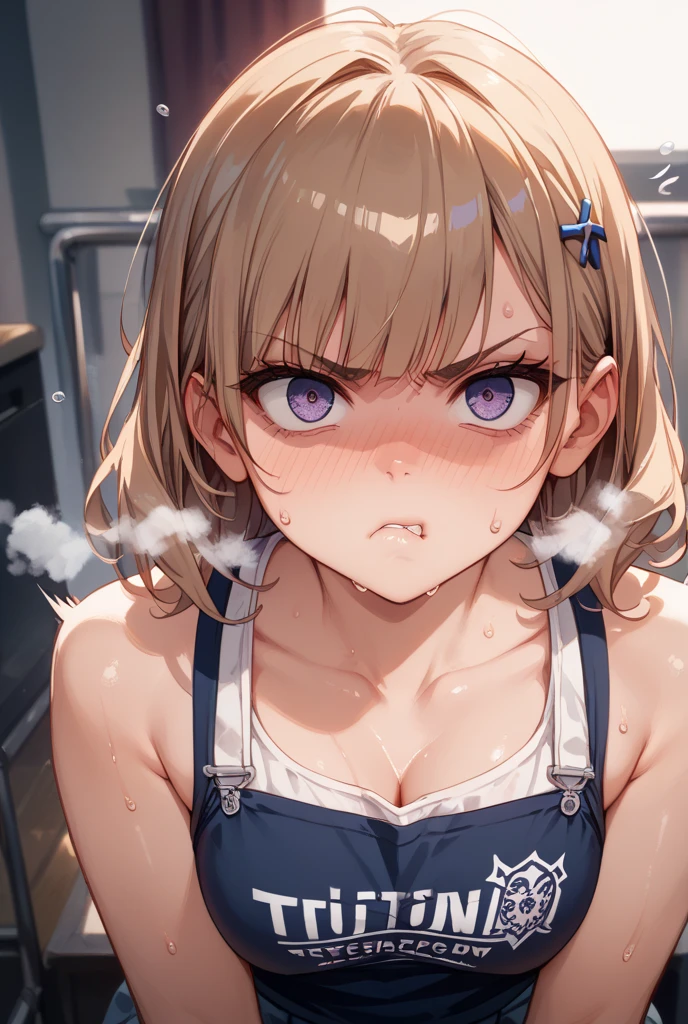 1 girl ,(from above:1.2),purple color hair、Purplish pink eyes that dreamers desire, (Blonde hair) , small stature, Colossal tits, Lori, (masutepiece:1.2, Best Quality), (finely detailed beautiful eye: 1.2), (beautifull detailed face), (Best Illumination, extremely delicate and beautiful), ((Cinematic Light)), Dramatic light, (Pale white background:1.5), Short bob hair（1:3）、Ultra Contrast、Braid a little around the ears, White long dress、only has 5 fingers、、Her  is visible through the white 、Wet pants、You can see inside your 、full of sweat、mocking look、、nffsw,Arms crossed、grab the arm、Shoot from above、The angle is as seen from below.、Best Quality、Large breastuscular 、Pubic hair,high-level image quality、hightquality、8K,perfect hand、5 fingers、finger pin、Perfect Finger、T back、、noise cut、bullet hand、Her hair color should have been a brighter purple.The skirt part is also carefully expressed..、Purple skirt、the skirt is floating in the wind、Dark purple 、Pubic hair majority,A scene of make cooking Carbonara Pasta in the kitchen,(with sparkling eyes and a contagious smile),open mouth, Looking at Viewer, 