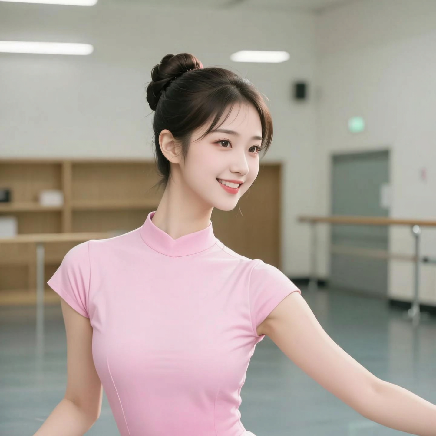 Cyberpunk Fashion model 20 years old [[[[]]]], [[[[boobgasm]]]], [[[[coll]]]], [[[[bshoulders]]]], tall slim  , perfect  eyes, Perfect iris，Perfect lips，perfect teeth，Perfect skin，Long face，slender nose，Soft front light，hdr， model girl， look to camera ，Long hair with a ponytail ，modern exclusive suite room ，（pastel colour：1.2）