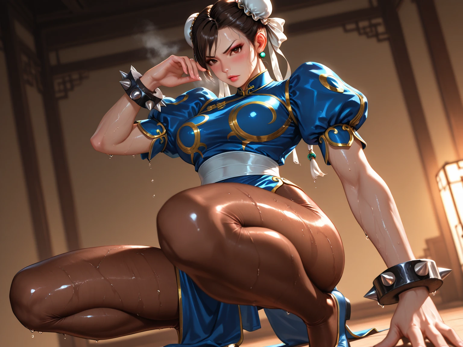 personaje chun li de street fighter sin ropa, lado posterior mostrando su gran ???? ano y desnuda con su ano a la vista (????)
