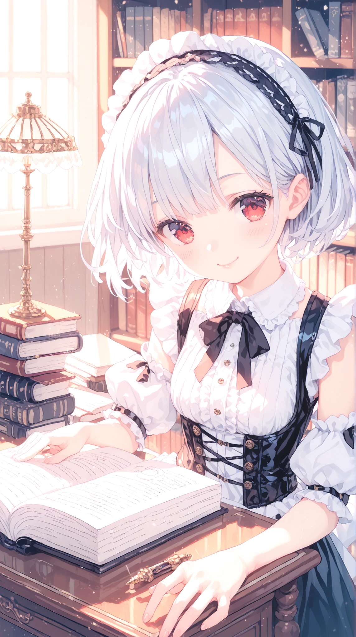 (((1 person　Gray Hair　Holding a pen　classroom　Chair　sit)))　((High resolution　short hair　tie　Black Skirt　Rin々Funny face　))　((student　blue eyes　Close-up))　((Blue Butterfly　night　学校のclassroom　Shining Aura　sit　Catch the wind　Looking at the moon outside))　(smile　Bathed in light)　月night　moonlight　star　Shuriken　Shining Background　Shining Edge