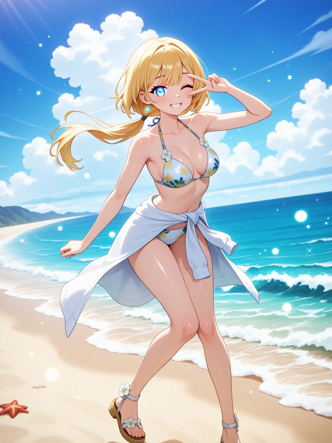 Mahiru shiina, , blonde, (Yellow Eyes:1.3)Twin tails,,blush,smile,in the sea、Wearing a cute swimsuit,Daytime、Wear a swimsuit、Captivating thighs、Beautiful  legs, Skimpy swimwear、、School swimsuit
（masterpiece:1.2), highest quality, High resolution, unity 8k wallpaper, (shape:0.8), (Beautiful and beautiful eyes:1.6), Highly detailed face, Perfect lighting, Highly detailed CG, (Perfect hands, Perfect ),