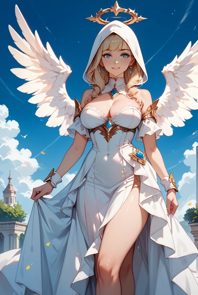 best quality, ((masterpiece)), Dove Woman, Big feathered wings, white Dove, ((perky breasts)), sexy, provocative, seductive, 