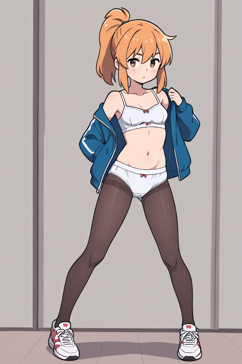 horikoshi kouhei, 1girl, :d, absurd, arms behind back, bangs, blush, boku no hero academia, ???????, brown eyes, brown hair, fengling (furin-jp), highres, looking at viewer, ??????????????, mouth open, pantyhose, ??????, short hair, sidelocks, smile, solo, standing, uraraka ochako, red from embarrassment, in public, small red ??????