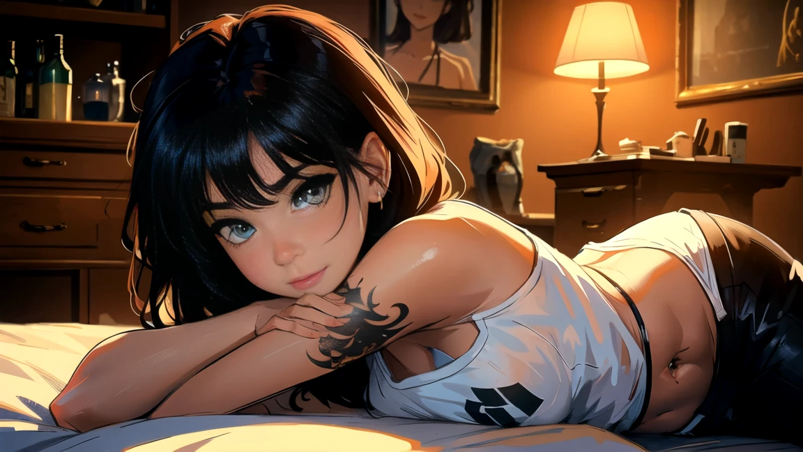 beautiful legacy makeup、short hair、Short Bob、Patsun、Digital tattoo、tattoo、Glare、Loose Hair Color、upon、small、胸がsmall))、One Girl、masterpiece、Japanese girl、Absurd、High resolution、Ultra-detailed、Depth of written boundary、masterpiece、Highly detailed CG、3D Photography、3D Background、Unity、8K、High Resolution、Highest quality、Shadowy、Sharp focus、Pale-skinned、Detailed eyes、Blurred Background、Dynamic Angle、Most amazing super feats exaggeration、Mouth closed、Look at the viewers、Super Clear、Curvaceous