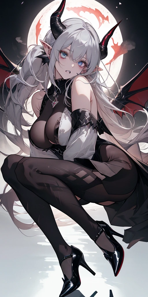 ((masterpiece, best quality)), Detailed face，Dragon Girl，Full body painting，Perfect body proportions，Long legs，((Long wavy hair)), ((Half of her hair is white，The other half is black，Divided into two colors))，beautiful eyes，Fantasy style，White background，extremely beautiful，Dragon Rider，rose，transparent，Sex bikini，Lace，Garter stockings，exposed