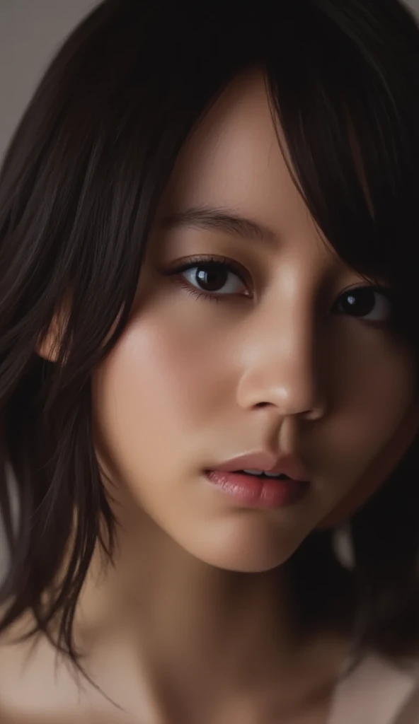 1girl, star eye, blush, perfect illumination, red hair, red eyes, unreal engine, sidelighting, detailed face, bangs, bright skin, simple background, dark background, 