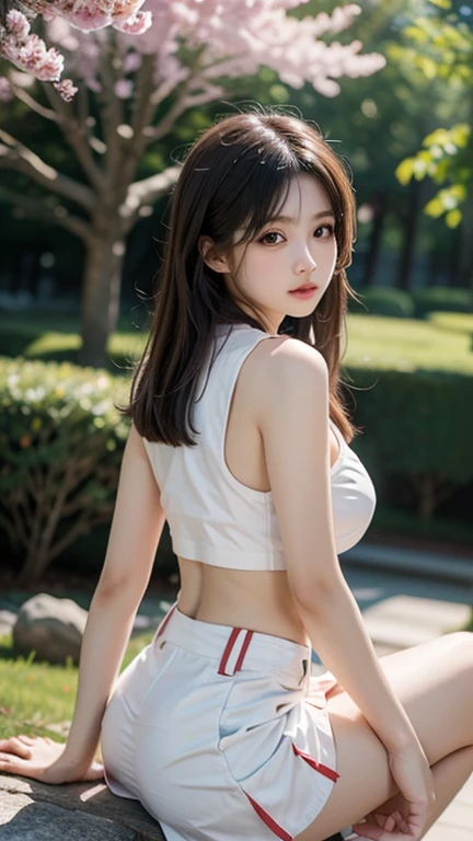 ​masterpiece、top-quality、The ultra -The high-definition、、colourfull、flat-colors、depth of fields、lens flare 1 girl、、A dark-haired、Rack cutter shirt seen by viewers　a belt　suspenders　Social OL　　　large full breasts　JINS　Genus is sitting and waiting to start　 Armpit sweat　perspiring　Side of both hands