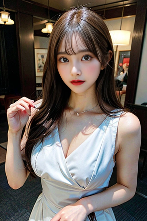 (RAW shooting, Photoreal:1.5, 8K, highest quality, masterpiece, ultra high resolution), (((heavy snow))), Highly detailed skin and facial textures:1.2, perfect dynamic composition:1.2, (In front of a shrine at night in a modern city, expression of sadness:0.9, Tears are flowing:0.9, cry with a broken heart:0.9), Slim office lady wet in the rain:1.3, cowboy shot, Fair skin:1.2, ???? beauty:1.1, perfect style:1.2, beautiful and aesthetic:1.1, very beautiful face:1.2, water droplets on the skin, (rain drips all over my body:1.2, wet body:1.2, wet hair:1.3), (Holding a large wet bouquet of lilies:1.2, Wearing a wet silver kimono correctly:1.35), (Medium ?????, Bra see-through, ????? gap),  Eyes that feel beautiful eros:0.9, ??????????:0.9, Bewitching:0.9, necklace, earrings, bracelet, wedding ring, Highly detailed hand and finger expressions