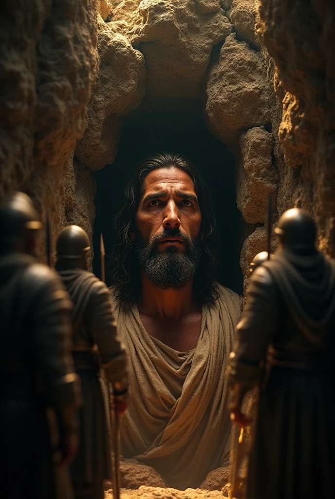 A highly realistic cinematic ultra HD 4K 3D portrait of Jesus trapped ...