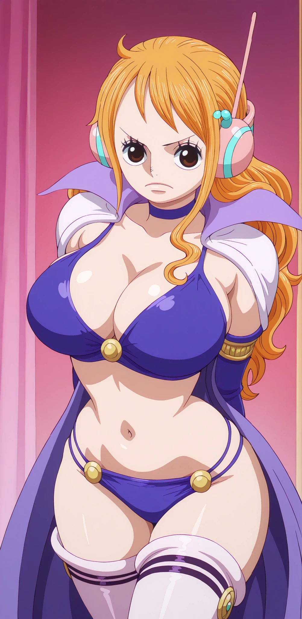 haute définition, rien là, de la plus haute qualité, Masterpiece, Détails complexes, Super gros derrières vêtements blancs gros seins gros seins Yamamoto XLP, fond blanc simple, style artistique rétro, bandes dessinées,
1 fille, gros seins,  taille fine, taille large, One Piece Nami
Poses dynamiques, plan de cowboy, Détourner les yeux, pose , intérieur, salon, fixe le regard des spectateurs, Levez la main, Un sourire léger, angle hollandais, de côté,,Vêtements blancs super gros seins gros seins gros gros cuisses épaisses super gros derrières, aggripe ses fesses 
 