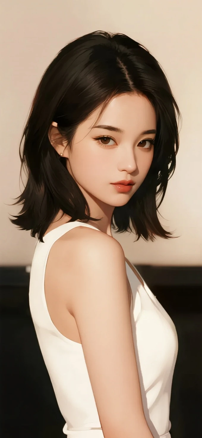 (top quality, 8k, masterpiece: 1.3), pretty woman with perfect figure: 1.4, dark brown hair, big, wearing pendants, torn shorts, sleeping in bedroom, very detailed face and skin, detailed eyes, double eyelids, top quality, masterpiece, (photorealistic: 1.4), one woman, golden ratio, high angle shot, upper eye care, low angle shot, perfect face, beautiful figure, cute face, face close-up, zoom in on face, short bob, short hair, smile from different angles, smile, gloss, highlight, gloss, glossy on skin, glossy on skin, wet skin, wet, bangs, cute smile, bust, off-shoulder, refreshing charm, elegant, perfect hands, smile from angle, smile, shiny, highlight, glossy skin, bangs, bust, big, Warm off-shoulder, refreshing charm, ears out, gaze to the camera, poses at different angles