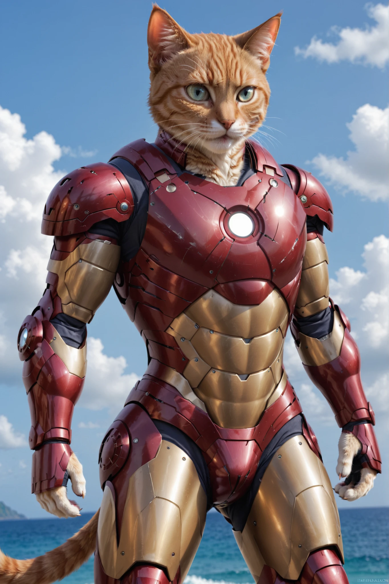 An ironman poster of a cat, Cat wearing an ironman armour