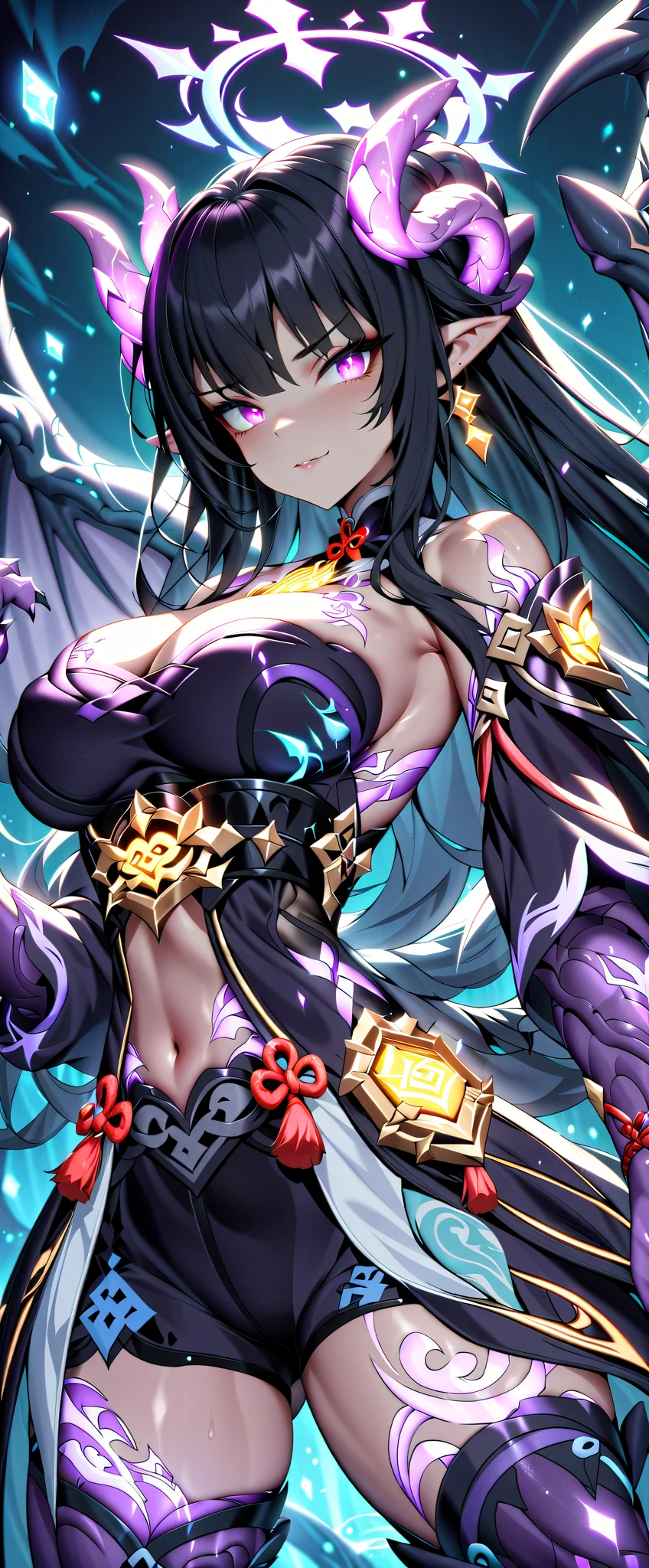 tiara, red eyes, long hair, hair between eyes, , cleavage, dress, cleavage cutout,  thighs, high-leg,  perfect hands, perfect fingers, elbow gloves,  shoulders, fearless face, 5 finger, 4 finger and 1 thumb, showgirl skirt, adult face, super detailed hands and fingers, deep detailed hands and fingers, extremely ultra detailed beautiful hands and fingers, accurate hands and fingers, ultra high res, cg unity 8k wallpaper, absurdres, both arms, two arms, 