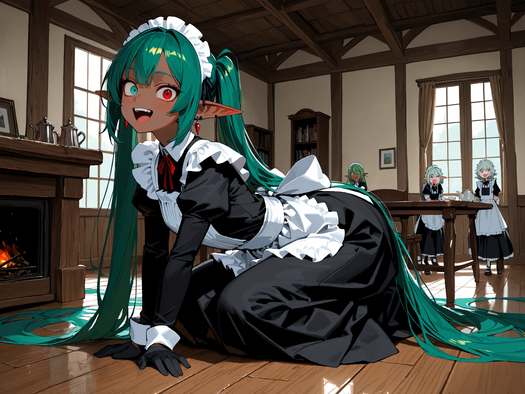 1girl, solo, hair ornament, green hair, twintails, long hair, dress, water, fumo, doll, sitting