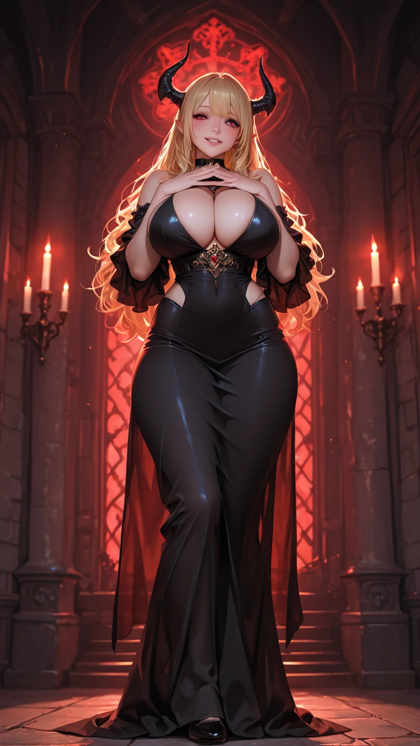 ???? Photo of Coven Evelynn from League of Legends, hyperdetailed intricately detailed art trending on Artstation triadic colors Unreal Engine 5 detailed , 8k resolution, deviantart masterpiece, fully ?????, ????, (????????????????: 1.6), seductive pose, clean pale skin, perfect pale smooth ???????, red detailed eyes flashing with allure, (fancy hair cascading down her back), fancy black make-up, black brows, eyeliner, blushing, parted lips, saggy ???????