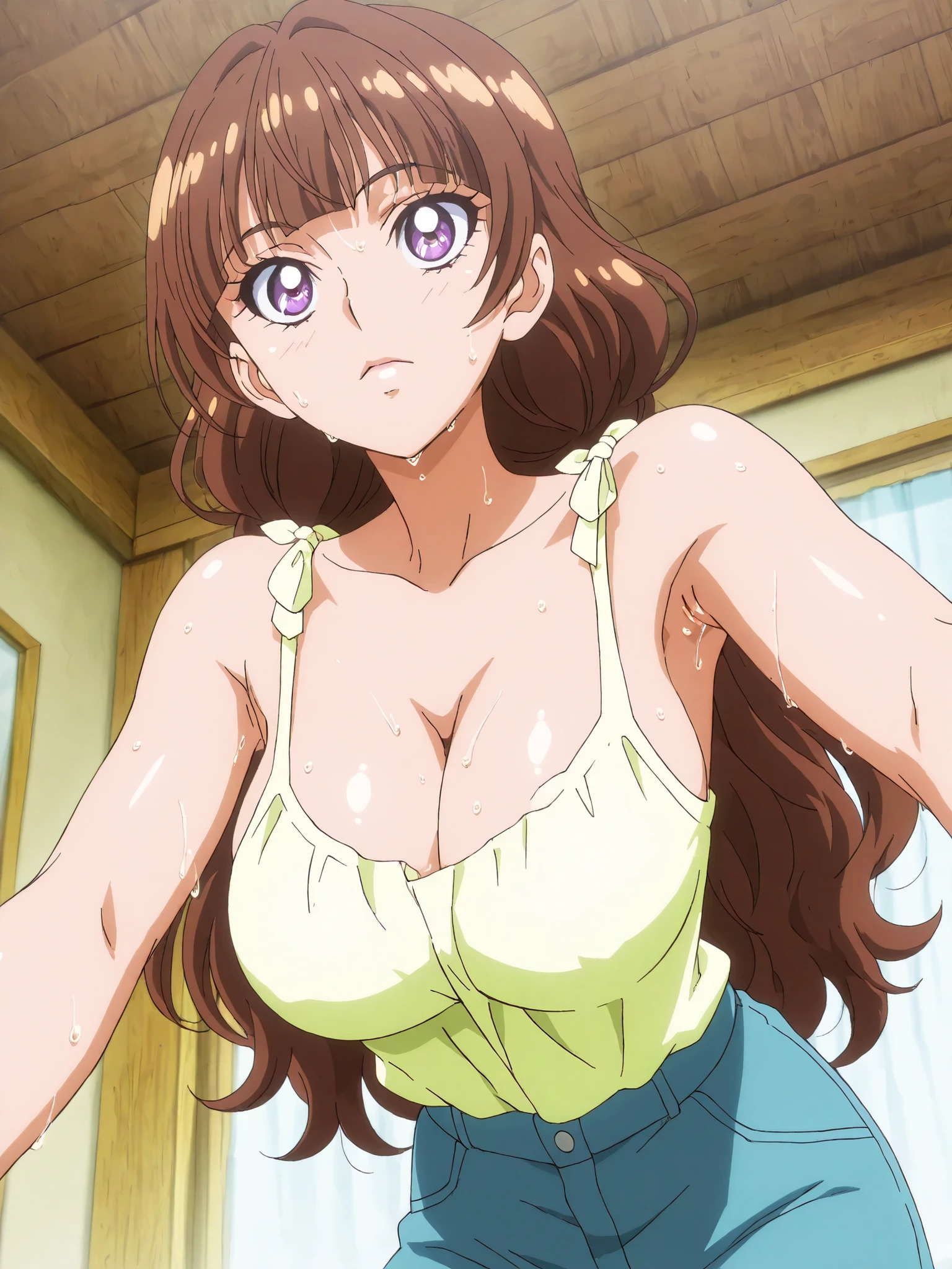 Highest Quality,masterpiece,viewersを見る,soft touch,Delicate Body Curves,Realistic Human Body, Show me your armpits,sweat,, wet skin,kirara, Casual, score_9, score_8_ up the side, score_7_ up the side, Official Art, anime screencap, source_anime, 1 girl, big boobs, Alone, viewers, Parks