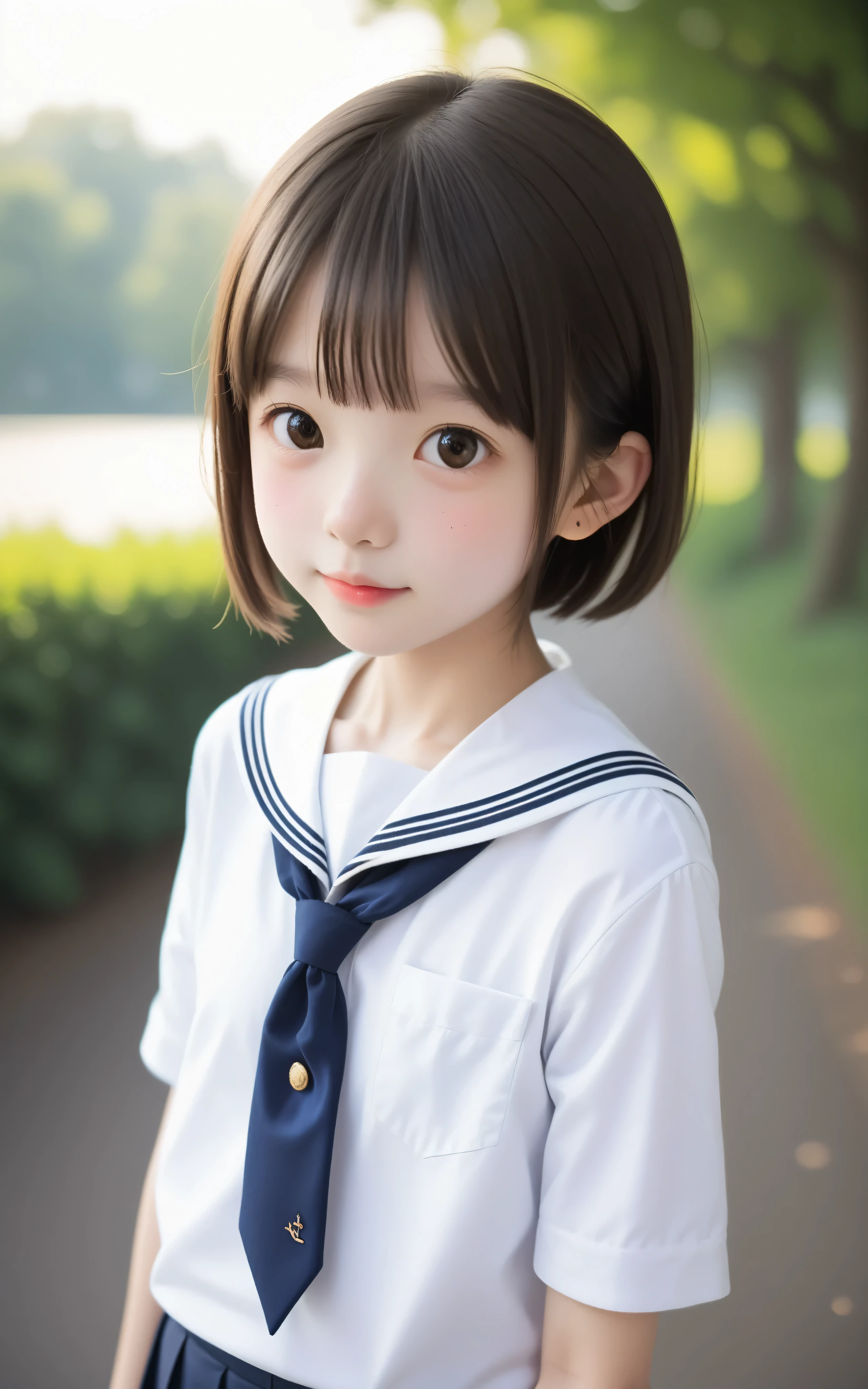 ( photo author:mr. nomi:1.5),( white skin:1.5),Cute Girl,n current ,Slender,thin body,かわいいyounger女の子,skinny,score_7_ up,score_8_ up,score_9,small breasted,uniform,toddler wearing top_body,sunlight,Japanese,short,short hair, thin shoulders,thin arm,younger, author:mr. nomi,Yang