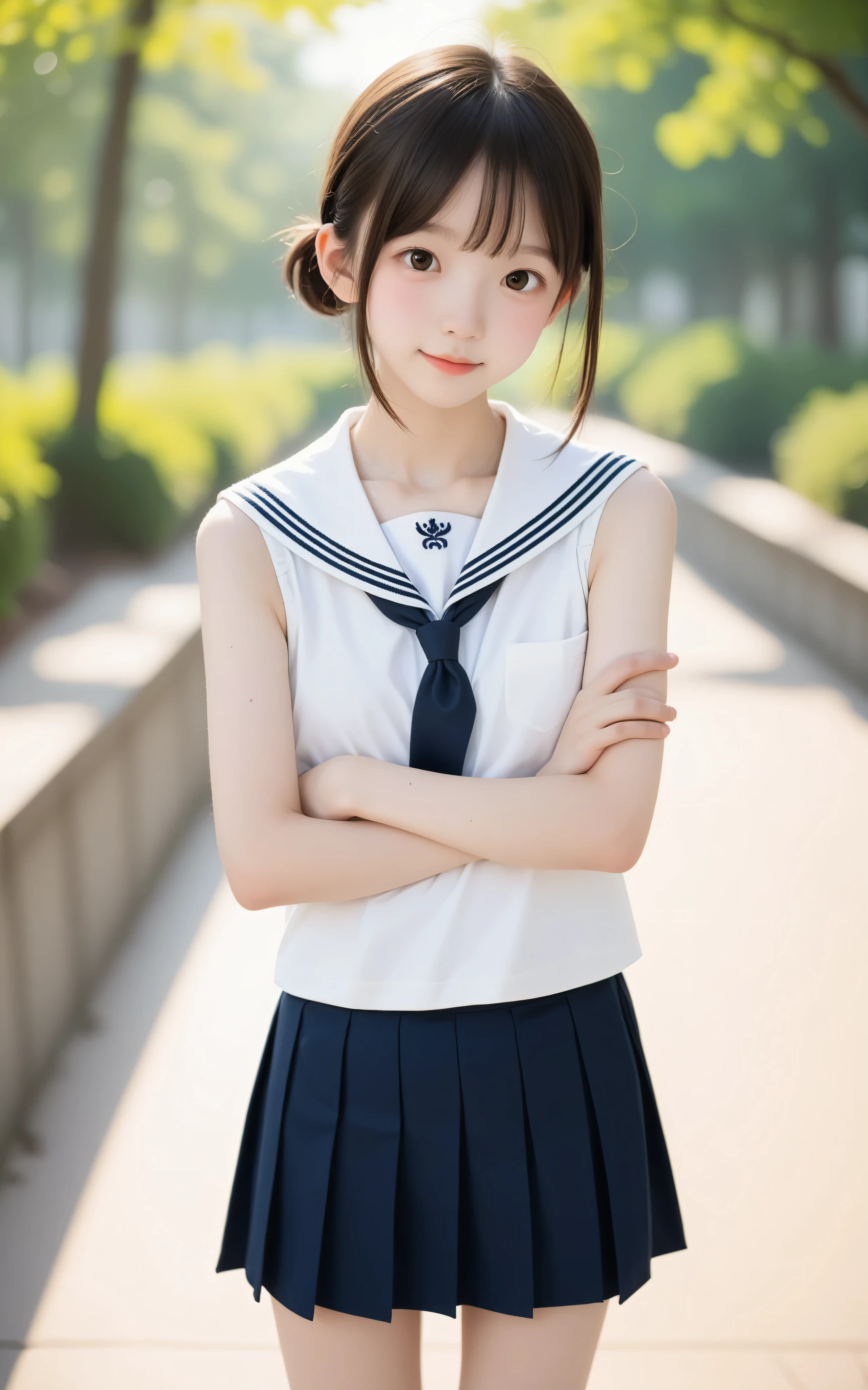 ( photo author:mr. nomi:1.5),( white skin:1.5),Cute Girl,n current ,Slender,thin body,かわいいyounger女の子,skinny,score_7_ up,score_8_ up,score_9,small breasted,uniform,toddler wearing top_body,sunlight,Japanese,short,short hair, thin shoulders,thin arm,younger, author:mr. nomi,Yang
