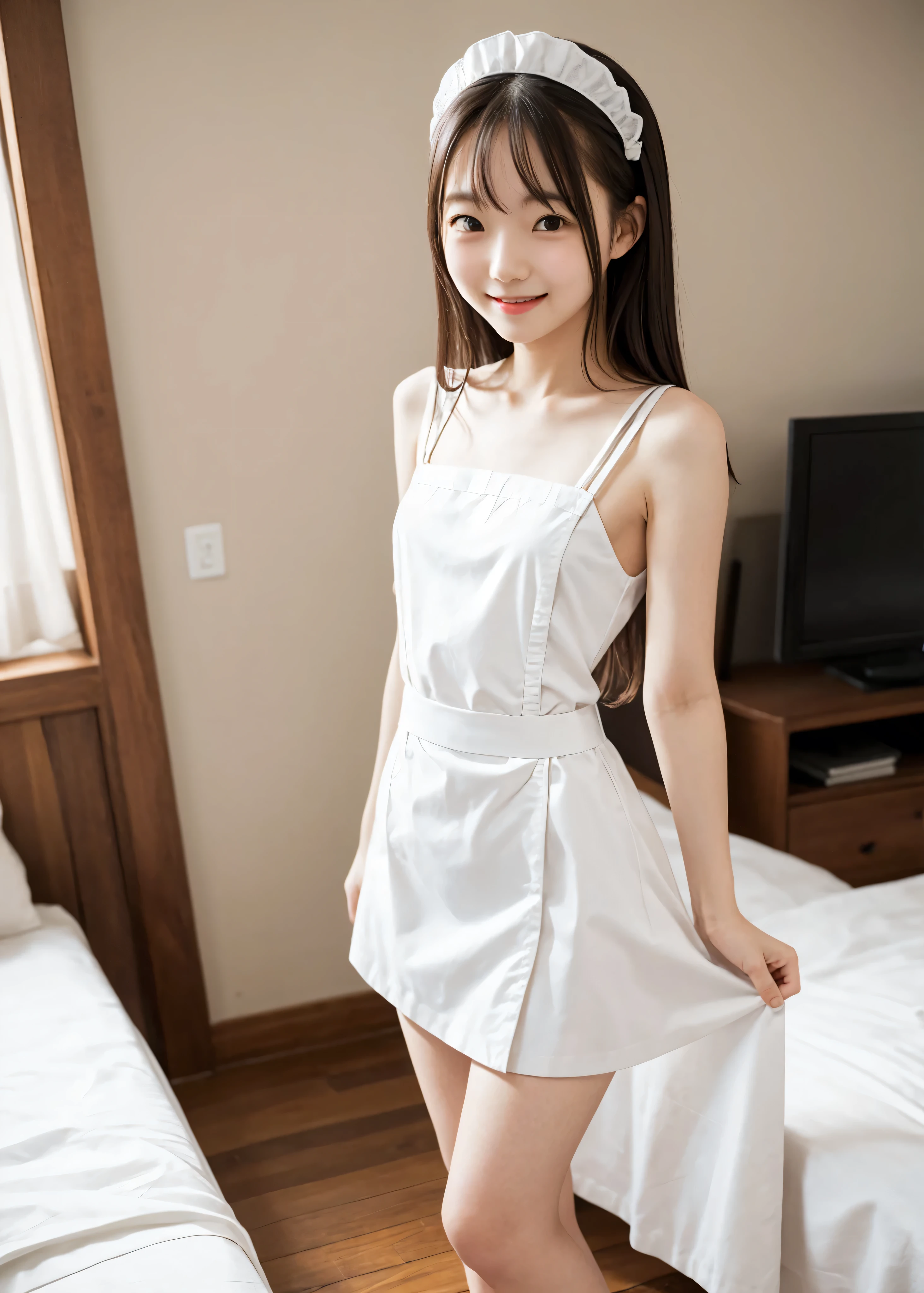maids, cute pretty girl, smile, slender body, Narrow Shoulder, white skin, skinny