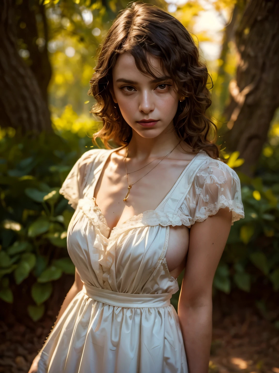 (masterpiece:1.2, best quality, high quality, best detail, ultra-detailed, photorealistic:1.2, award winning, 4k, 8k), 1girl, (Cute Yasmin), young, lace apron, facing viewer, looking at viewer, detailed facial features, medium shot, arms at sides, oil painting style, victorian style, (high contrast), soft lighting, intricate details, realistic body proportions, fine detail, (((depth of field)))