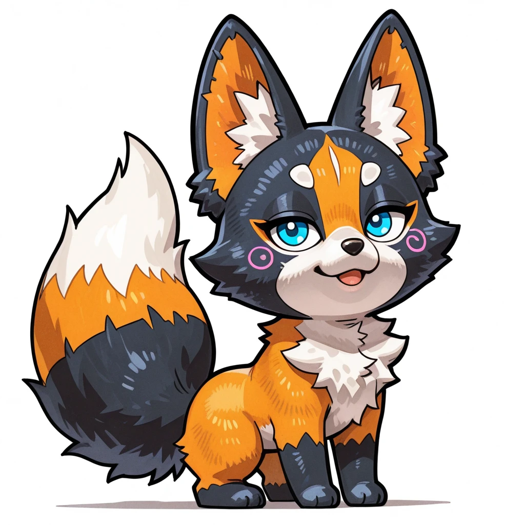 orange and black、Wizard Girl、With fox ears、With a tail、Twin-tailed、Black hair、(Pixel art:1.2、pixels)simple background、Hold on by the foot、Have a big cane