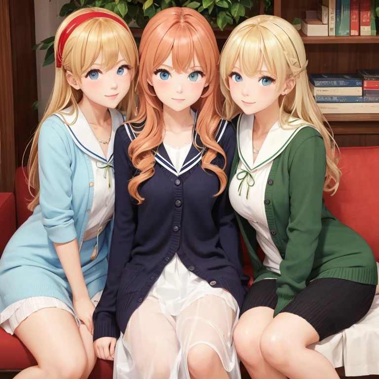  a beautiful detailed 3 girl,  Night Light Death 2D Type , Detailed big ????? , Cutting, Cutting cutout,  Clothing Custom ,  green background , Between hair, headband, High resolution, Juliet sleeves , long sleeve,  Neil Collection ,  They Don't Sleep , Puff sleeves,  Delicate Red Lips ,   shadow face  , long blond hair, alone,  High Collar Sweater , Upper body,  Sky Sweater Shattered , Best Quality in Classroom,4K,【8k,High resolution,masterpiece:1.2,Ultra-detailed,Reality,photoReality,photo-Reality:1.37,[Hall,UHD,Studio Lights,Super Fine Painting,Sharp Focus,Physics-based rendering,Extremely Detailed Description,professionals,bright color, Bokeh , pajamas on a big bed 