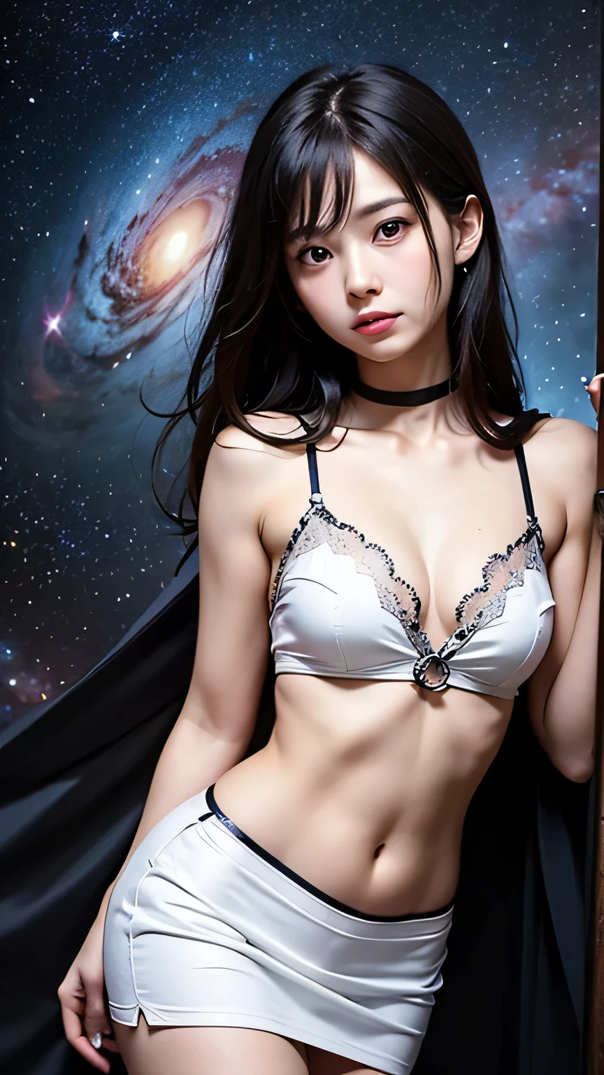 Lara Costafreda, Chiho Saito, Leopoldo Metlicovitz, Surrealism, Mystery, Strange, Fantastic, Fantasy, Sci-fi, Fantasy, Japanese Anime, Like a migratory bird: Nebulae, galaxies, and star networks. Beautiful miniskirt high school girl. Perfect body, solo girl, Formulas for drawing movement, detailed masterpiece angles perspectives