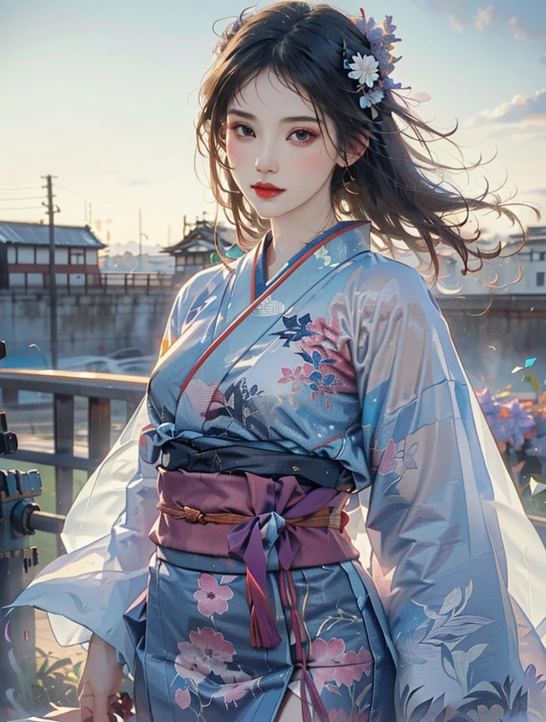 , zhongfenghua, 1girl, solo, hanfu, ancient_chinese_architecture, flower field, blossom, (white smoke:1.3) (photorealistic:1.4), zentangle, mandala, entangle, official art, unity 8k wallpaper, ultra detailed, beautiful and aesthetic, masterpiece,best quality, (dynamic angle:1.4), glowing skin, (floating colorful sparkles:1) chaos, elegant, vivid colours, romanticism depth of field exotic_dance, half_