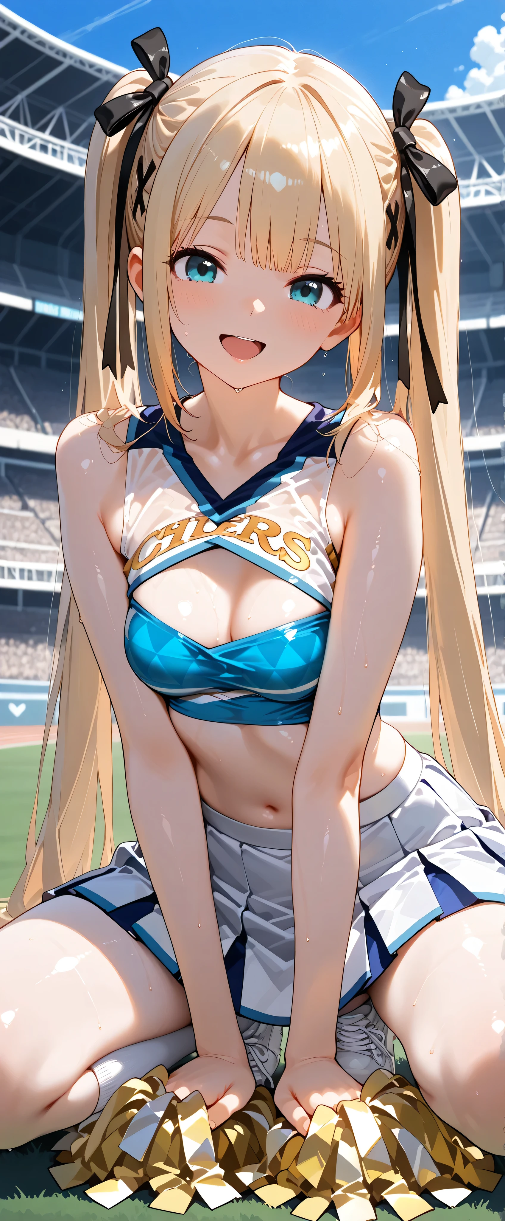 (masterpiece,Highest Quality,ultra high res),1 Japanese woman, (((very beautiful old woman ))), Pretty Girl with Good Sense、look at the photographer、 (SEE-THROUGH), very cute face, ,pushes out dark skin with a natural smile、 , 、, Perfect Hands and Feet, Perfect Anatomy,((( Support uniform ,cheerleader,cheerleader,tube top))))Stadium,())sweaty,(((tube top)))((((open mouth))))Marie Rose,white skin