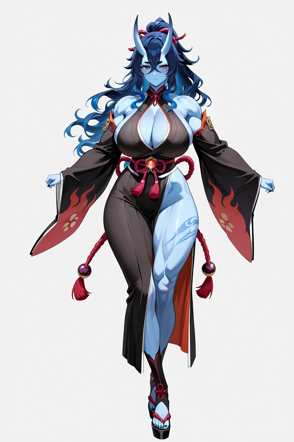 full body suits　huge tit　Big ass　Whip thighs　seductiv　a smile　succubus　blue skin　Bare legged