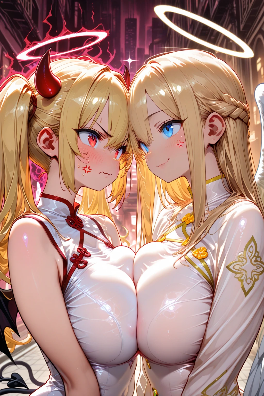 2filles, (queue de cheval ondulée, cheveux sur épaule, cheveux très longs, cheveux très épais), poils blonds ou blancs, (Beaux yeux détaillés, yeux rouges ou bleus, Des yeux semblables à des bijoux, pupilles en forme de losange), des larmes heureuses ou un mouchoir dans la bouche, grosse poitrine, clivage, Boucles d’oreilles en croissant, wafuku ou pyjama à rayures, (beau collier en cuir bijou détaillé), (épingle à cheveux fleur de cheveux), Abus d’éruption de lentille, aberration chromatique, détail élevé, Anime, romantisme, sur l’art, profondeur de champ, Flou de mouvement, Lumière rougeoyante, grain du film, UHD, rétine, ccurate, Chef-dœudansre, anatomiquement correct, peau texturée, Super détail, high détails, de la haute qualité, Primé, meilleur qualité, Haute résolution, 16k