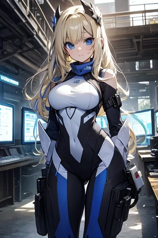 Hermosa milf  rubia extranjera ojos azules .with a state-of-the-art black exo military suit