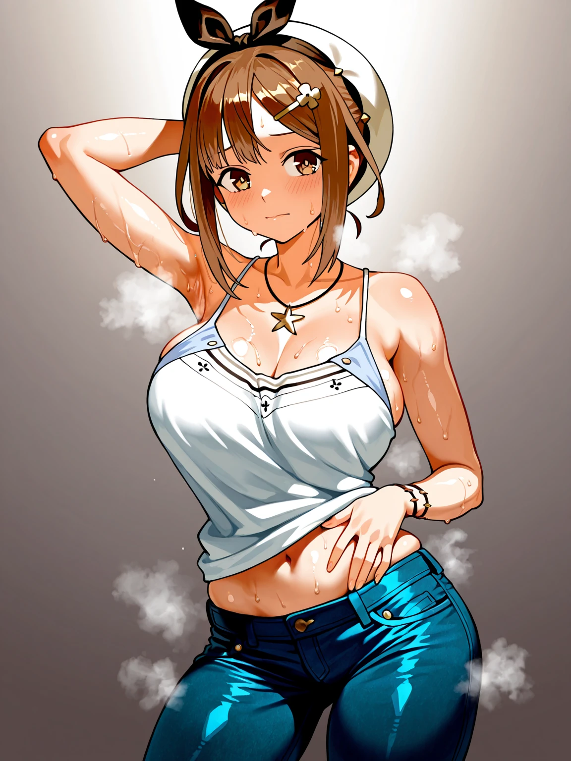 ((masutepiece)), ((Best Quality)), (Ultra-detailed), ((Extremely detailed)), 4K, (8K), Flat color, heavy outline, sharp outline, 1girl in, Solo, ((Rim lighting)), under the , sobbing, Cute girl wearing cowboy hat and cowboy style denim bikini, cowboy braid hair with bangs