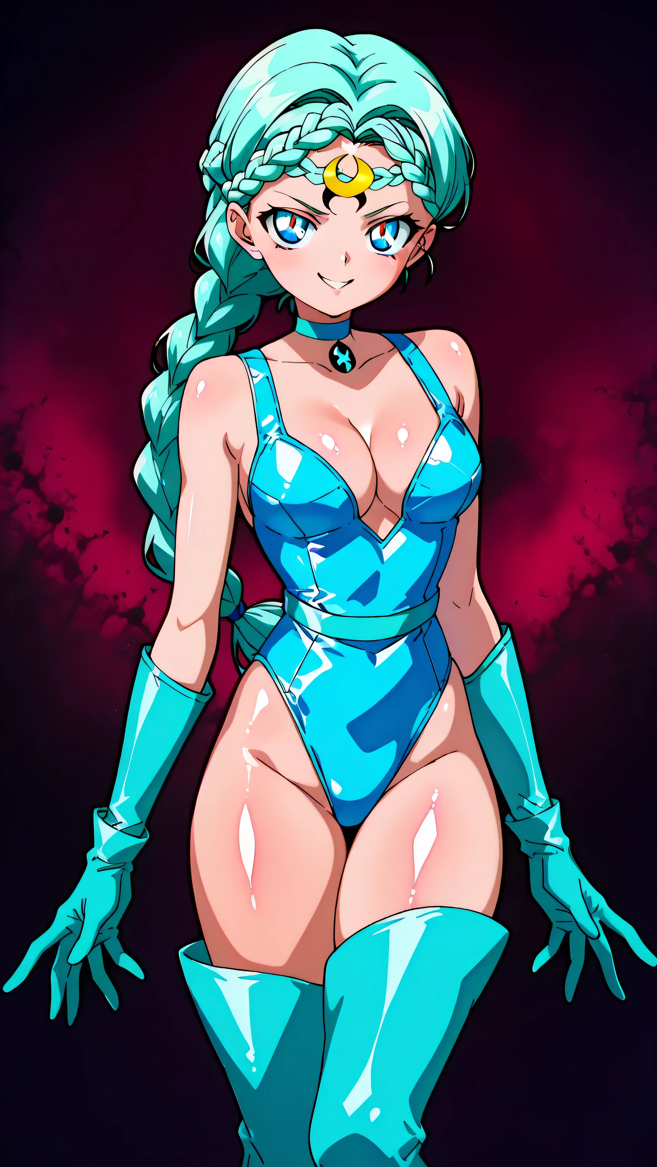 masterpiece, 1woman, looking at viewer,pov,  photorealistic MOD 1960's bluehair alejandra guilmant 40 year old woman in a transparent yellow latex ????????,  Katsura Masakazu, psychedelic art nouveau poster,  medium ??????, smile, pastel background, many colors, Darren Grealish