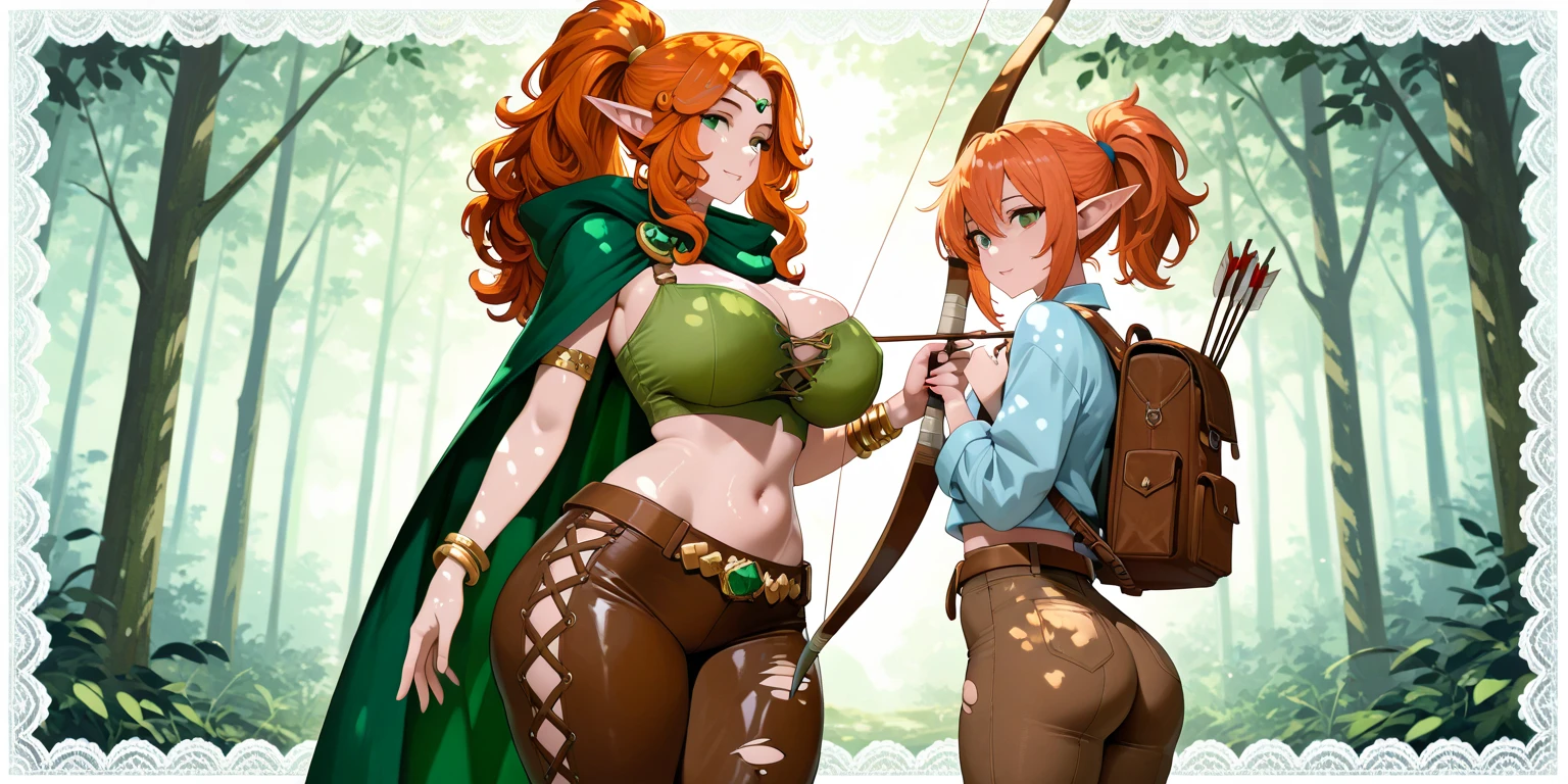 sfw yuri kiss kissing lesbian girls bimbo curvy seductive druid in a green outfit , full fat lips fey queen of the summer forest, goddess of the forest, elf queen, elf queen, queen of the forest, beautiful wood elf, fantasy art, forest mage, elf girl, forest hunter lady, elf queen with red hair and massive  and lots of cleavage antlers horns very curvy slutty huge  lingerie  curvy With antlers on her head She had Red Hair Ginger Hair. She has big lips full lips