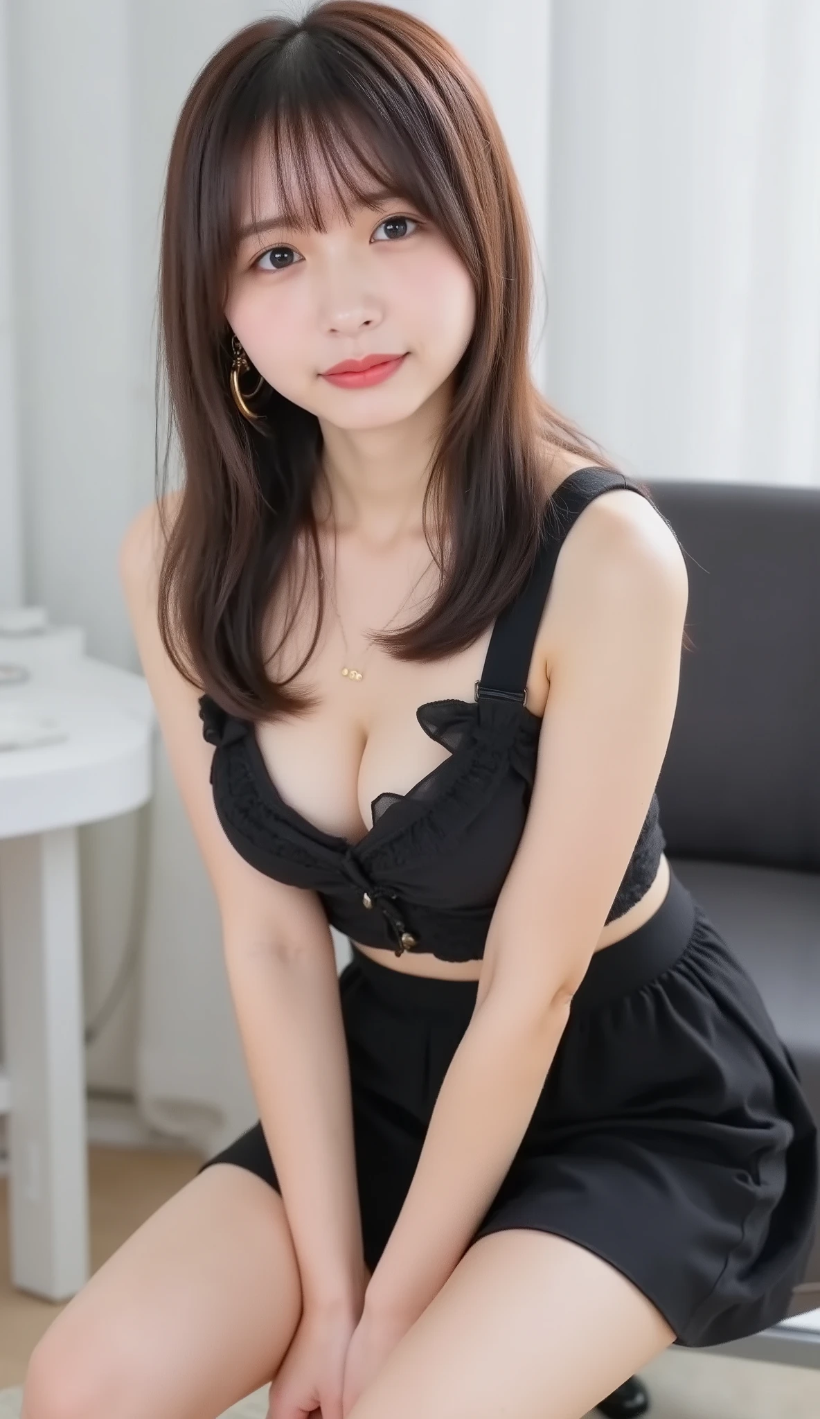 Ulzzang-6500-v1.1, (RAW Photos:1.2), (Photorealistic), (See through:1.3), (Genuine:1.4), 上流階級の魅惑的なwoman、１woman、luxury silk blouse:1.2, (Ultra-realistic pantyhose:1.2), Without skirt、Sit at the bar counter、Crossing your legs、Attractive appearance、