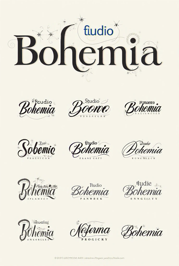 The logo, debe de estar escrito "Studio Bohemia", must be written in every LOGO style FOR A BUSINESS